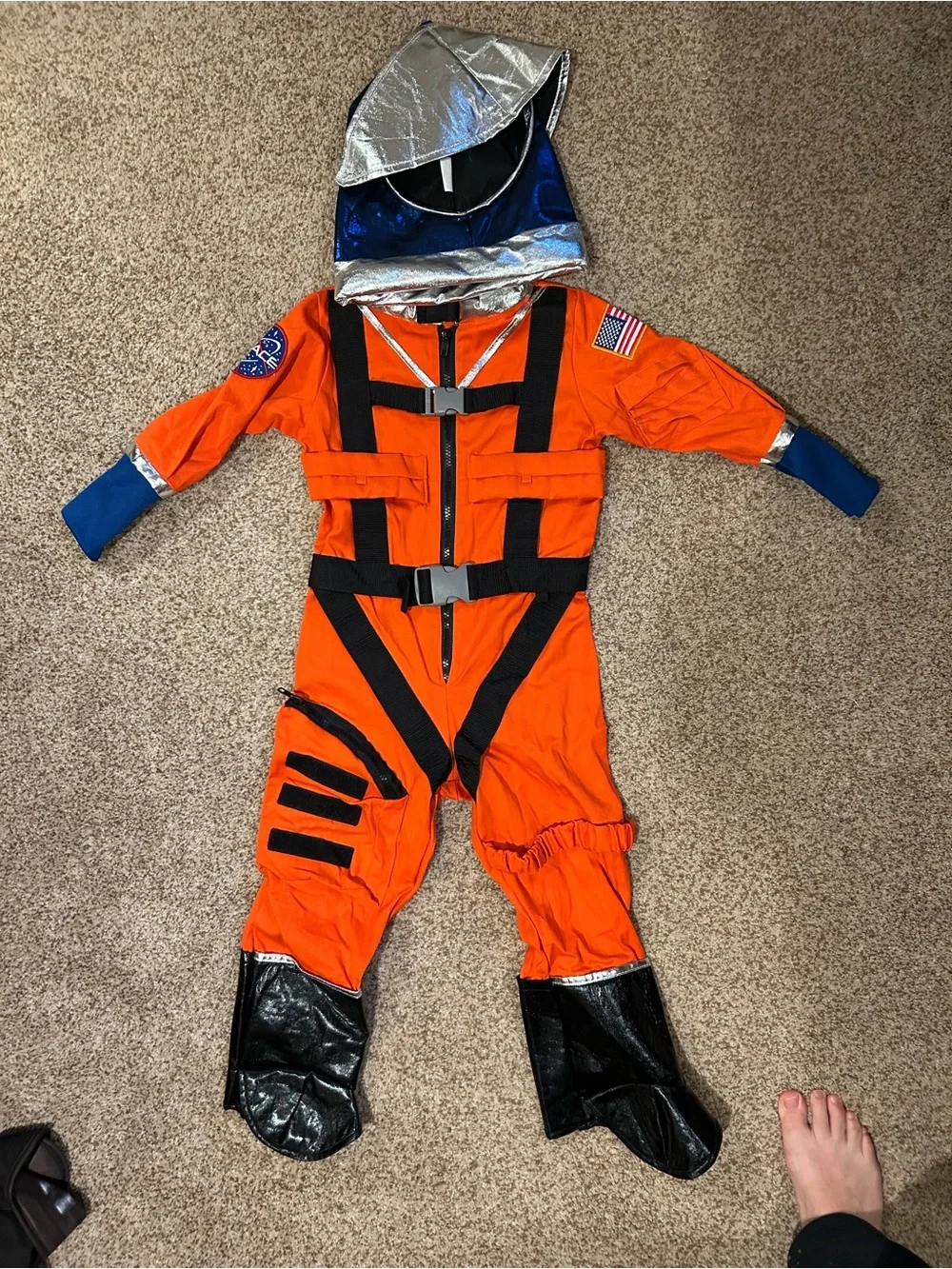 Kids Orange Astronaut Costume with Silver Helmet
